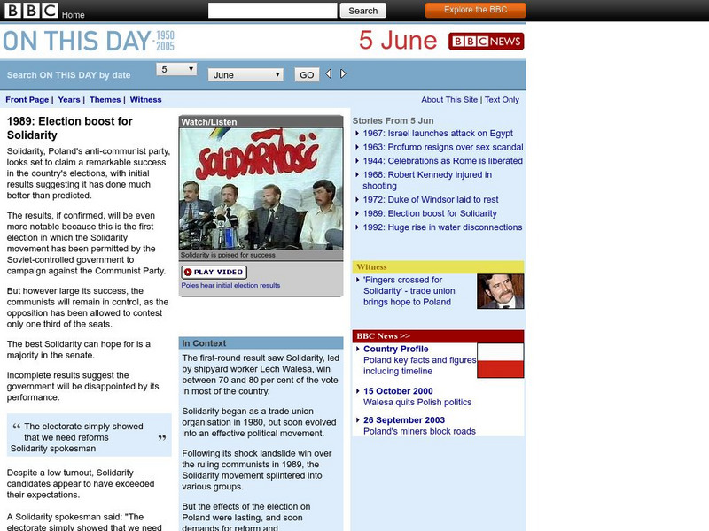 Bbc: 1989: Election Boosts for Solidarity Handout Bbc: 1989: Election Boosts for Solidarity Handout