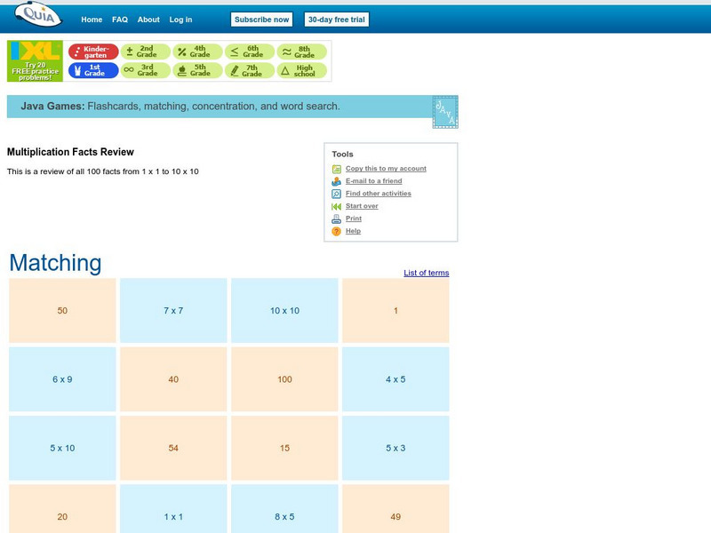 Quia: Multiplication Facts Review 1 10 Activity Quia: Multiplication Facts Review 1 10 Activity