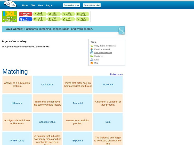 Quia: Algebra Terms Interactive Quia: Algebra Terms Interactive
