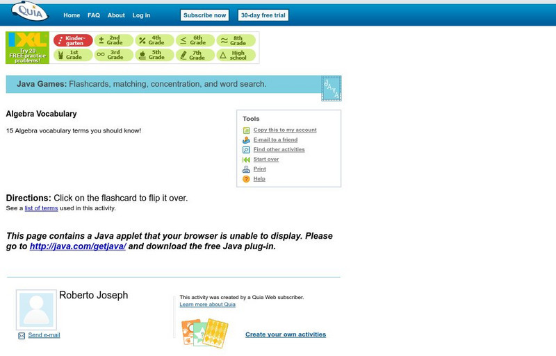 Quia: Algebra Terms Activity Quia: Algebra Terms Activity