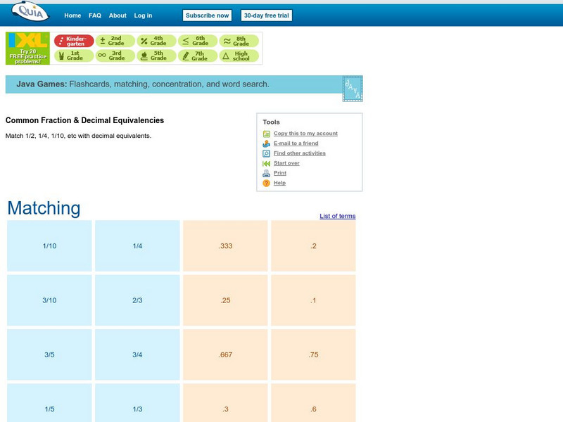 Quia: Common Fraction & Decimal Equivalencies Matching Interactive Quia: Common Fraction & Decimal Equivalencies Matching Interactive