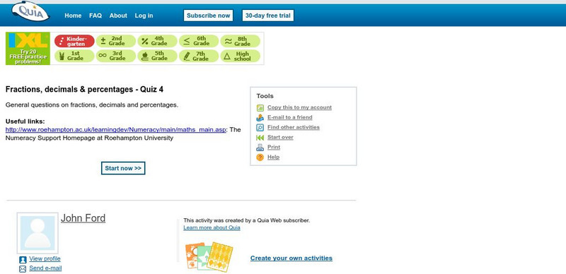 Quia: Fractions, Decimals & Percentages Quiz 4 Unknown Type Quia: Fractions, Decimals & Percentages Quiz 4 Unknown Type