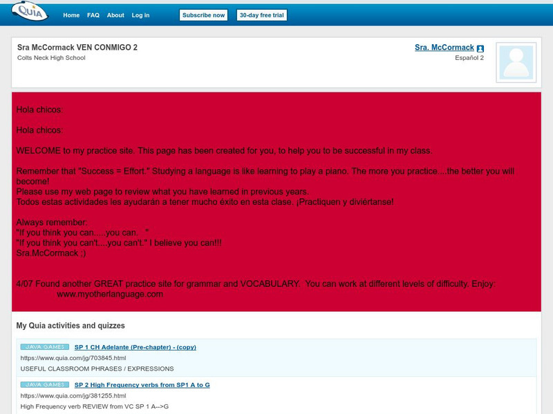 Quia: Spanish 1and 2 "Ven Conmigo" Senora Mc Cormack eBook Quia: Spanish 1and 2 "Ven Conmigo" Senora Mc Cormack eBook