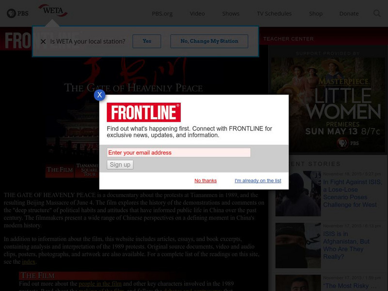 Pbs Frontline: The Gate of Heavenly Peace Website Pbs Frontline: The Gate of Heavenly Peace Website