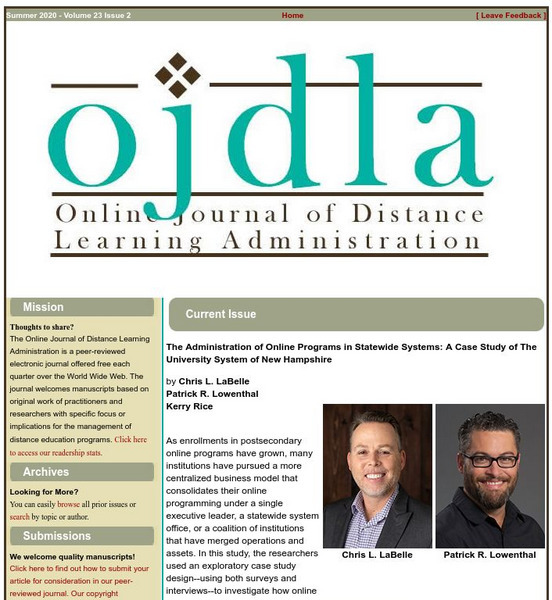 Suwg: Online Journal of Distance Learning Administration Website Suwg: Online Journal of Distance Learning Administration Website