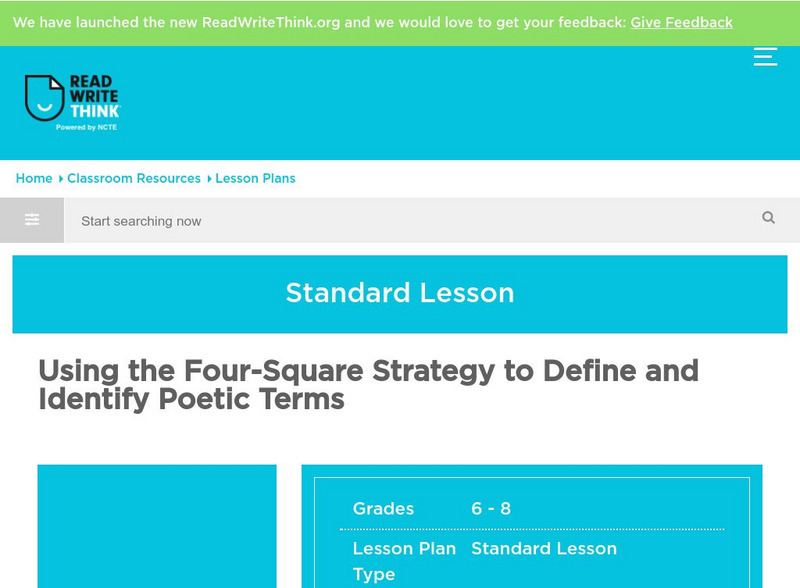 Read Write Think: Strategy to Define: Identify Poetic Terms Lesson Plan Read Write Think: Strategy to Define: Identify Poetic Terms Lesson Plan
