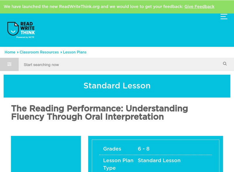 Read Write Think: Lesson Plan: Reading Fluency Through Oral Interpretation Lesson Plan Read Write Think: Lesson Plan: Reading Fluency Through Oral Interpretation Lesson Plan