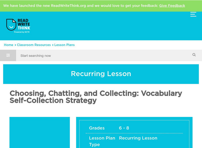 Read Write Think: Vocabulary Self Collection Strategy Lesson Plan Read Write Think: Vocabulary Self Collection Strategy Lesson Plan