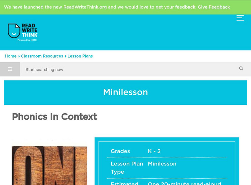 Read Write Think: Phonics in Context Lesson Plan Read Write Think: Phonics in Context Lesson Plan