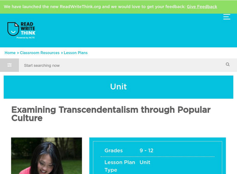 Read Write Think: Examining Transcendentalism Lesson Plan Read Write Think: Examining Transcendentalism Lesson Plan