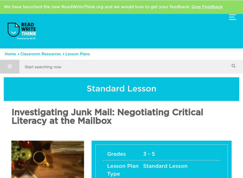 Read Write Think: Junk Mail: Negotiating Critical Literacy at the Mailbox Lesson Plan Read Write Think: Junk Mail: Negotiating Critical Literacy at the Mailbox Lesson Plan
