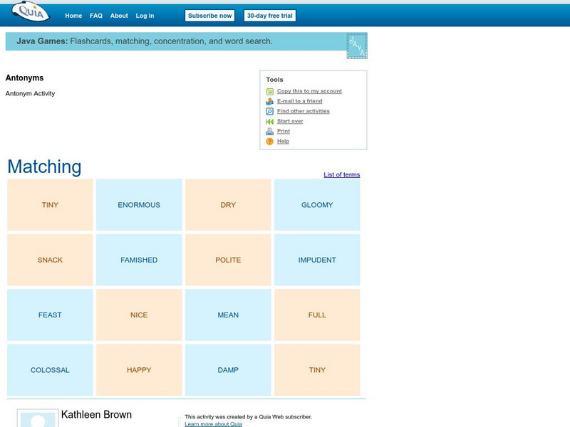 Quia: Antonym Activity Interactive Quia: Antonym Activity Interactive