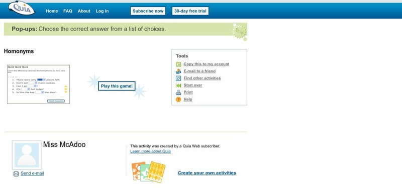 Quia: Homonyms eBook Quia: Homonyms eBook