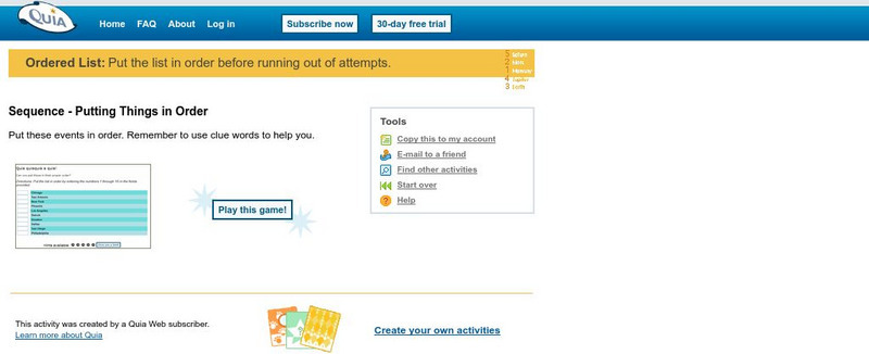 Quia: Sequence: Putting Things in Order Unknown Type Quia: Sequence: Putting Things in Order Unknown Type