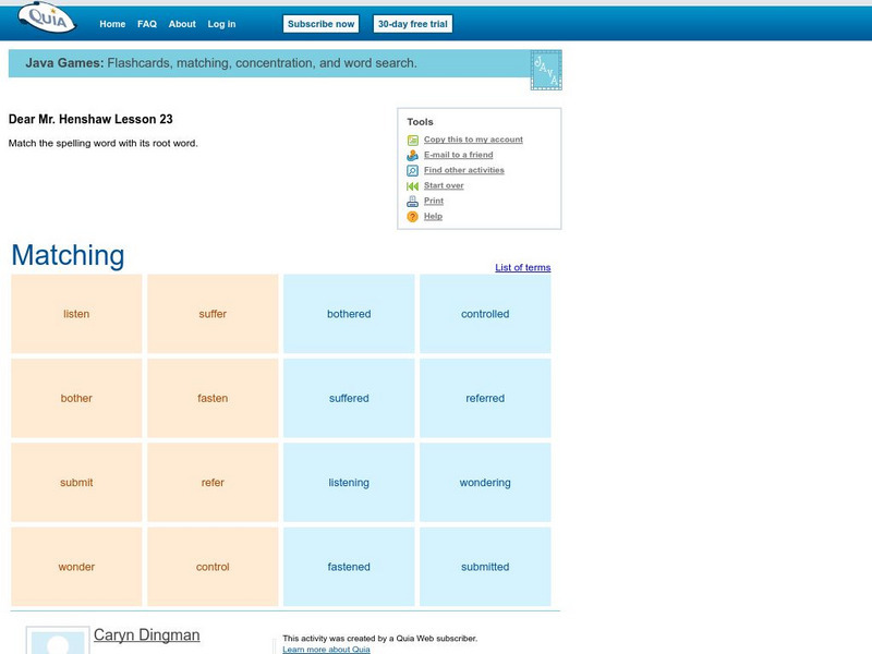 Quia: Dear Mr. Henshaw: Root Words Interactive Quia: Dear Mr. Henshaw: Root Words Interactive