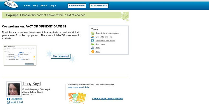 Quia: Fact or Opinion? Game #2 (Quiz) eBook Quia: Fact or Opinion? Game #2 (Quiz) eBook
