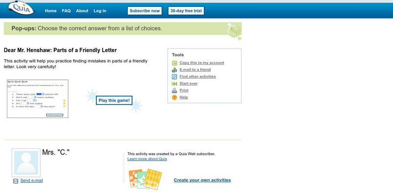 Quia: Dear Mr. Henshaw: Parts of a Friendly Letter eBook Quia: Dear Mr. Henshaw: Parts of a Friendly Letter eBook