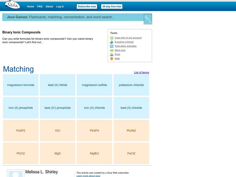 Quia: Binary Ionic Compounds Interactive Quia: Binary Ionic Compounds Interactive
