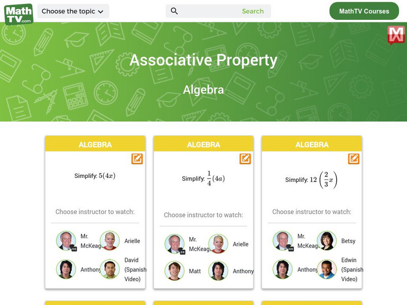 Math tv.com: Properties of Numbers: Associative Property Instructional Video