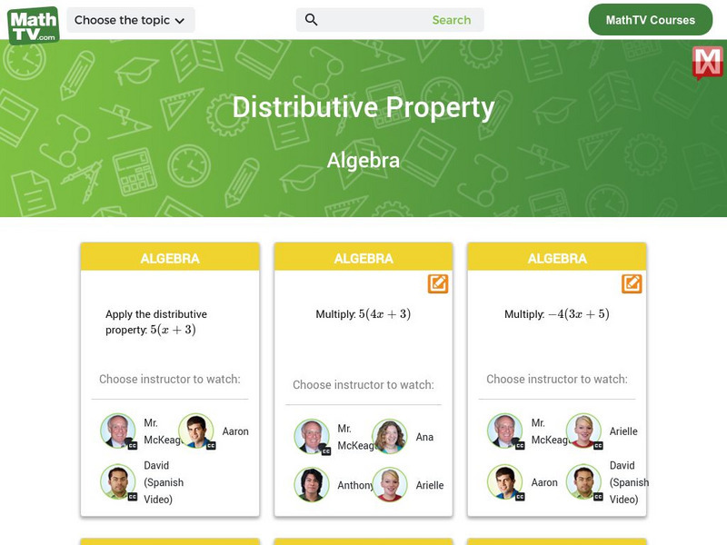 Math tv.com: Properties of Numbers: Distributive Property Instructional Video Math tv.com: Properties of Numbers: Distributive Property Instructional Video