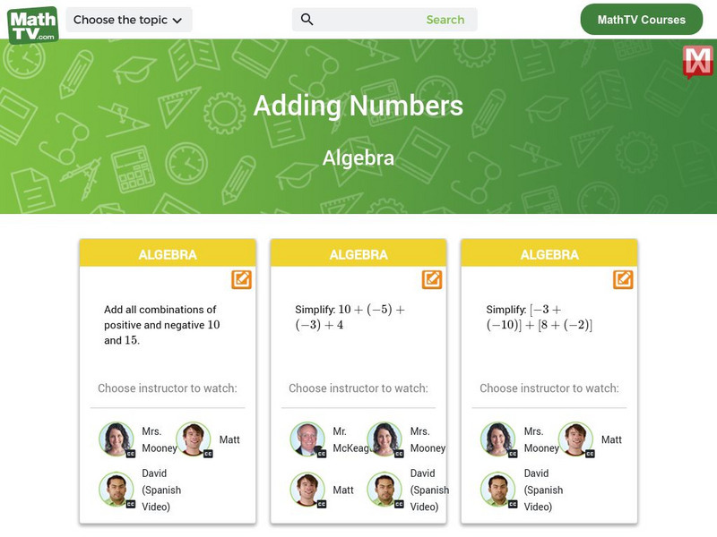 Math tv.com: Positive and Negative Numbers: Adding Instructional Video