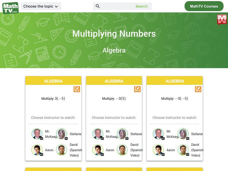 Math tv.com: Positive and Negative Numbers: Multiplying Instructional Video
