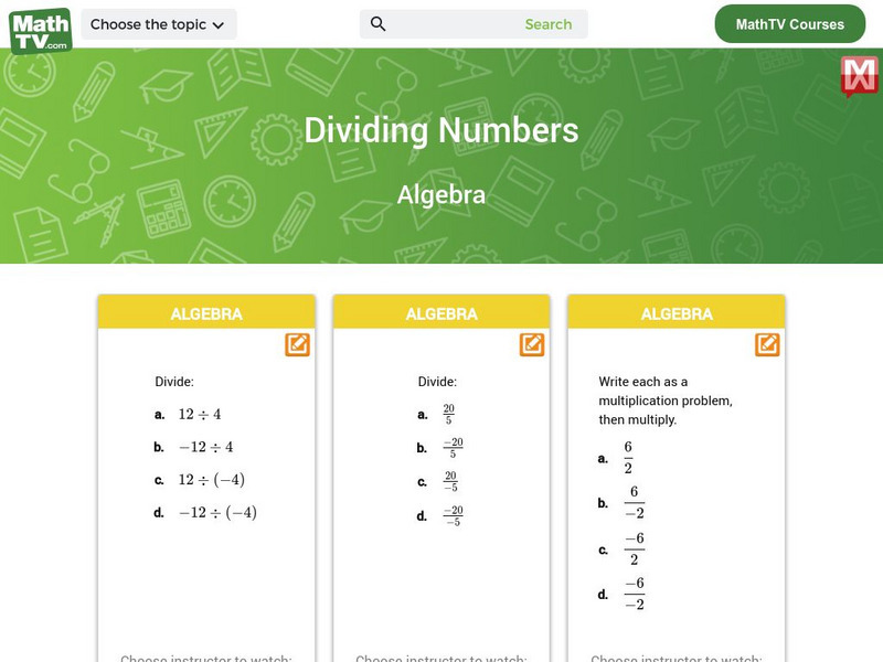 Math tv.com: Positive and Negative Numbers: Dividing Instructional Video