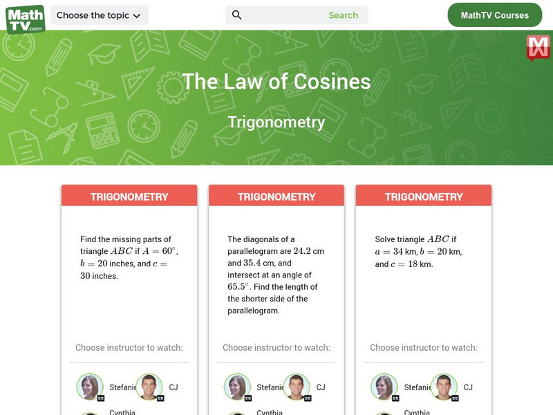 Math tv.com: Triangles: The Law of Cosines Instructional Video