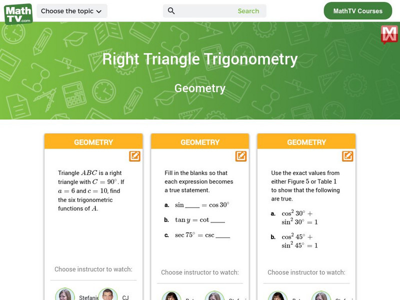 Math tv.com: Trigonometry: Right Triangle Trigonometry Instructional Video