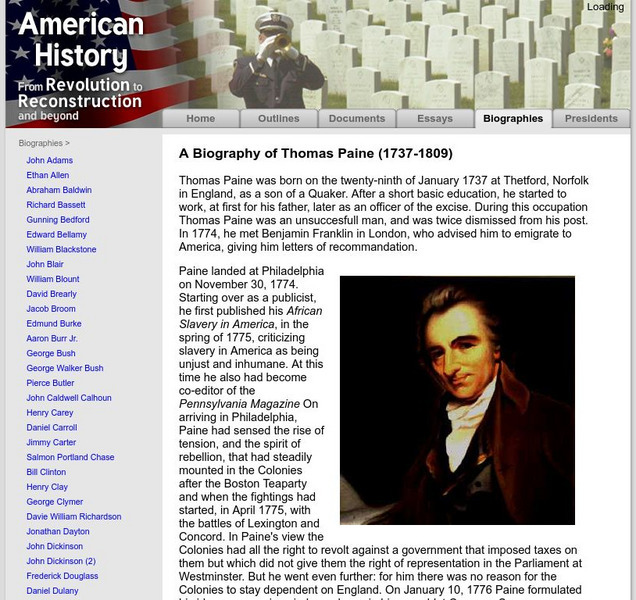 American History: Biographies: Thomas Paine (1737 1809) Website American History: Biographies: Thomas Paine (1737 1809) Website