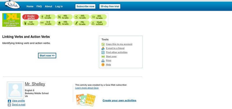 Quia: Linking Verbs and Action Verbs Unknown Type Quia: Linking Verbs and Action Verbs Unknown Type