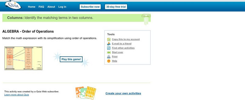 Quia: Algebra: Order of Operations Interactive Quia: Algebra: Order of Operations Interactive