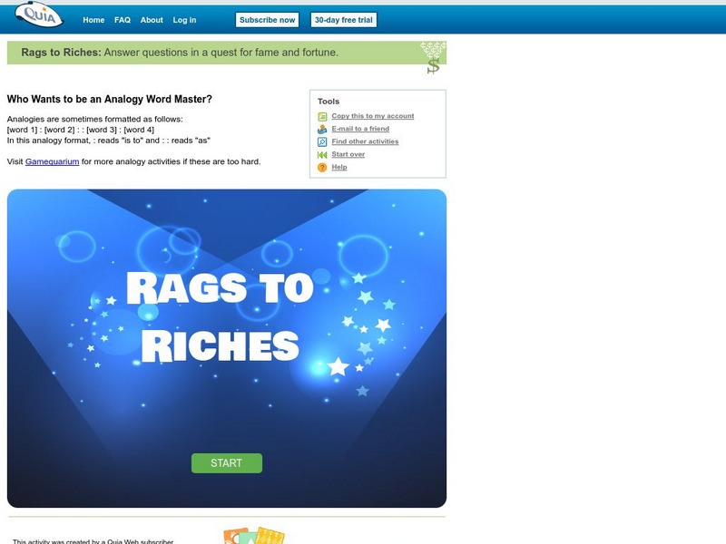 Quia: Who Wants to Be an Analogy Word Master? Interactive Quia: Who Wants to Be an Analogy Word Master? Interactive
