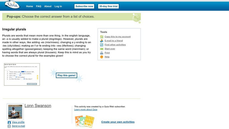 Quia: Irregular Plurals eBook Quia: Irregular Plurals eBook