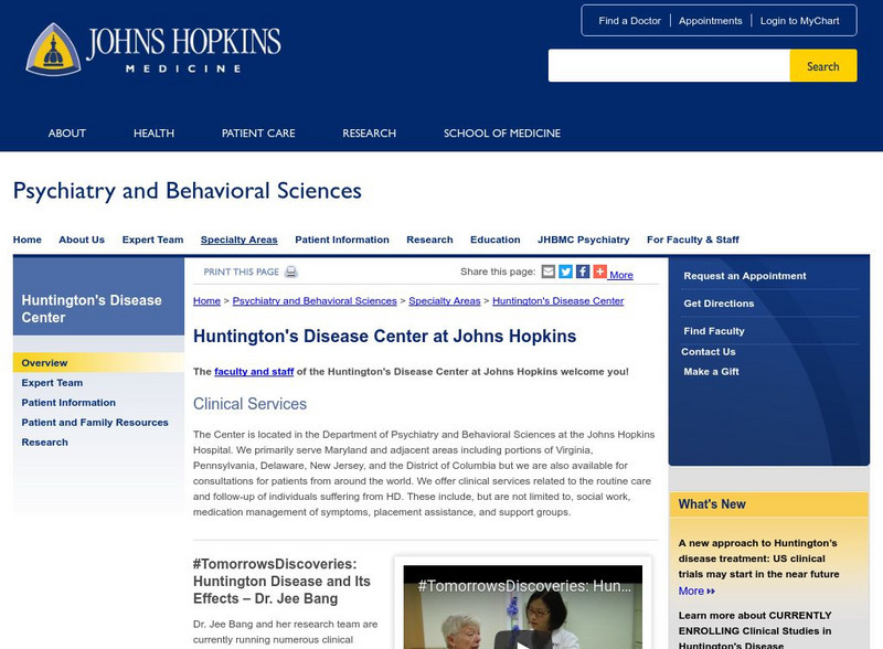 Johns Hopkins Univ.:baltimore Huntington's Disease Cent. Handout Johns Hopkins Univ.:baltimore Huntington's Disease Cent. Handout