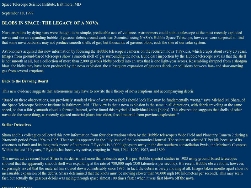 Astronet: Blobs in Space: The Legacy of a Nova Handout Astronet: Blobs in Space: The Legacy of a Nova Handout