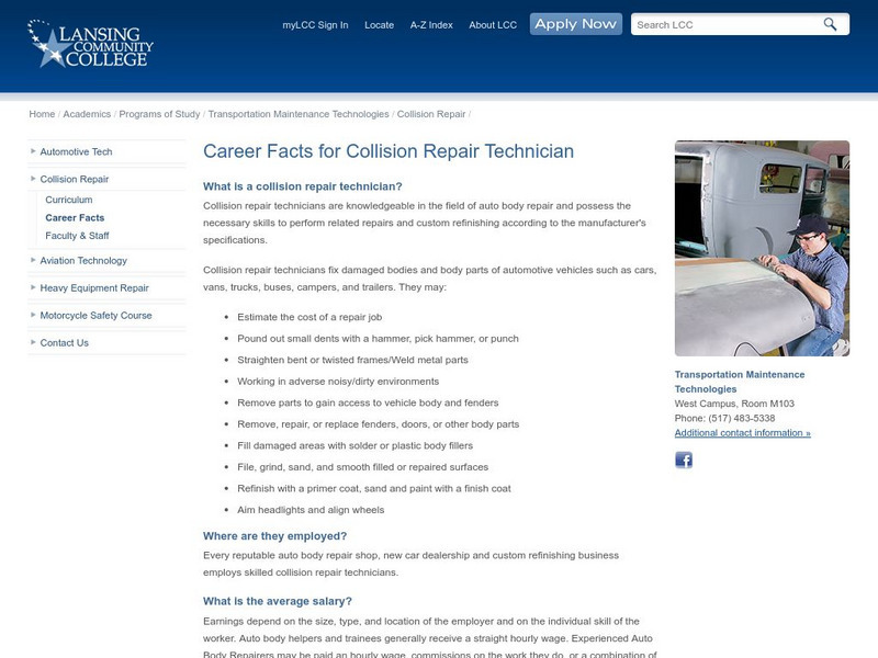 Lansing Community College: Career Facts for Collision Repair Handout
