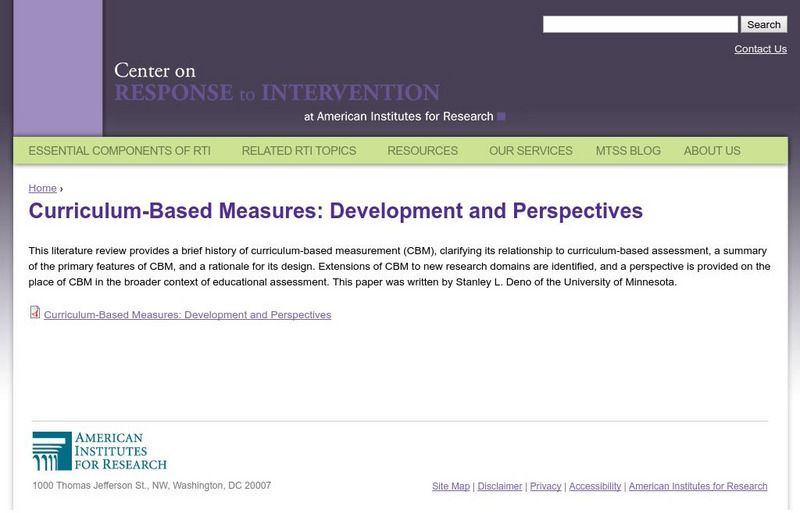 Center on Response to Intervention: Curriculum Based Measures Professional Doc Center on Response to Intervention: Curriculum Based Measures Professional Doc