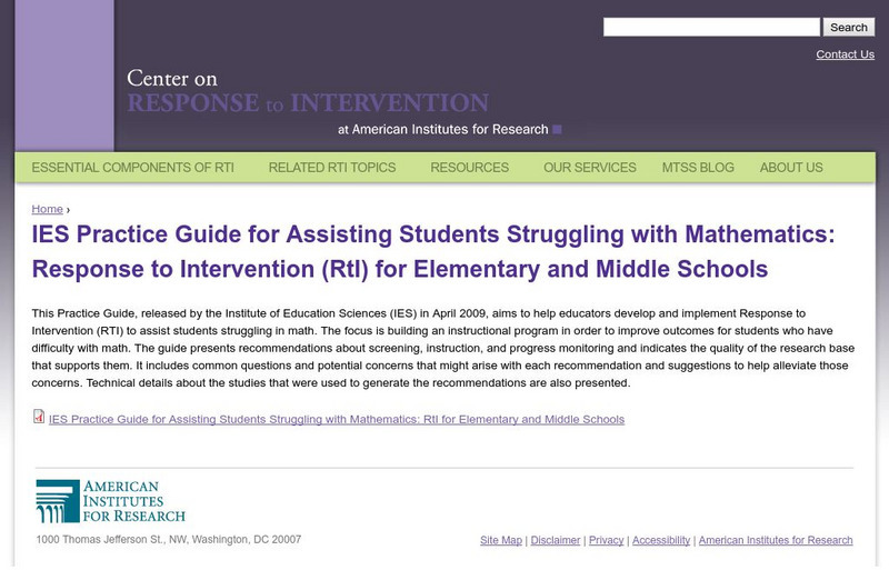 Center on Response to Intervention: Math Rti for Elementary and Middle Schools Professional Doc Center on Response to Intervention: Math Rti for Elementary and Middle Schools Professional Doc