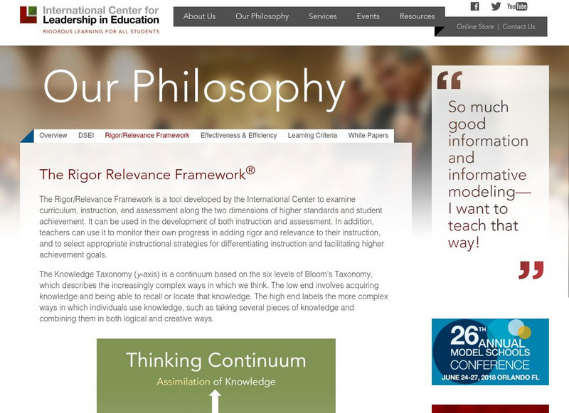 International Center in Leadership in Education: Rigor/relevance Framework Handout International Center in Leadership in Education: Rigor/relevance Framework Handout