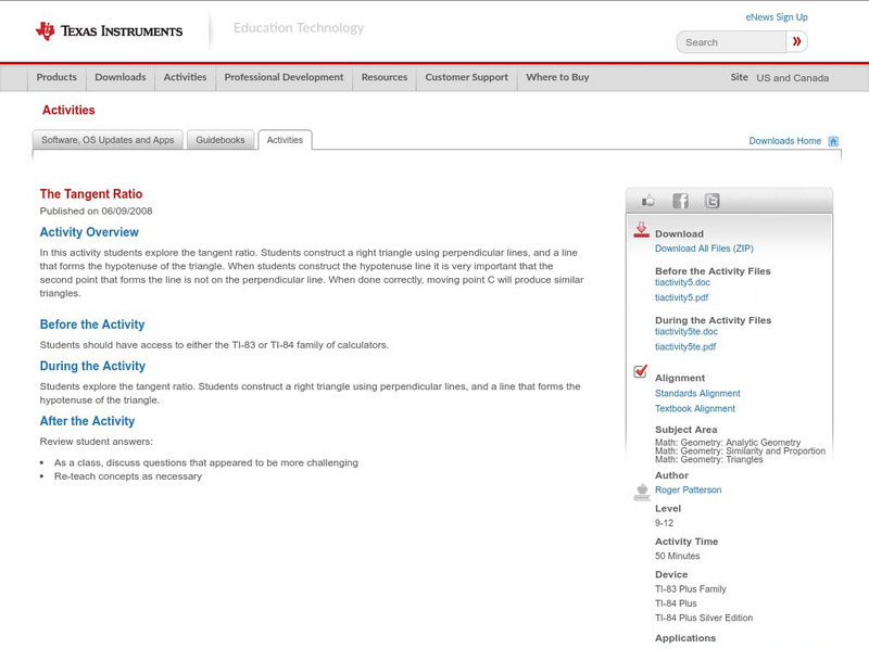 Texas Instruments: The Tangent Ratio Activity Texas Instruments: The Tangent Ratio Activity