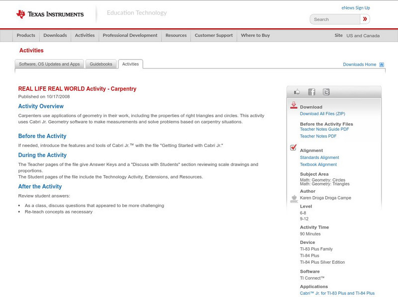 Texas Instruments: Real Life Real World Activity Carpentry Activity Texas Instruments: Real Life Real World Activity Carpentry Activity