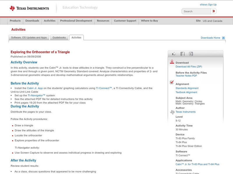 Texas Instruments: Exploring the Orthocenter of a Triangle Activity Texas Instruments: Exploring the Orthocenter of a Triangle Activity