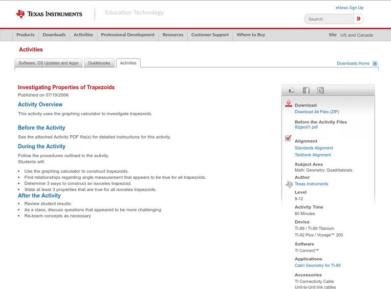 Texas Instruments: Investigating Properties of Trapezoids Activity Texas Instruments: Investigating Properties of Trapezoids Activity