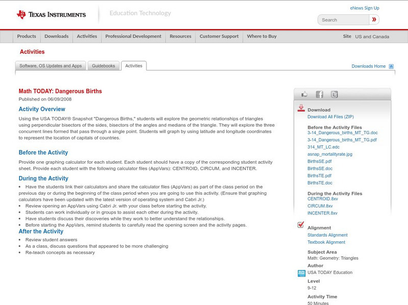 Texas Instruments: Math Today Dangerous Births Activity Texas Instruments: Math Today Dangerous Births Activity