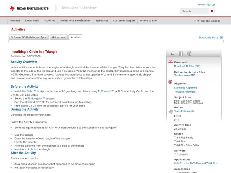 Texas Instruments: Inscribing a Circle in a Triangle Activity