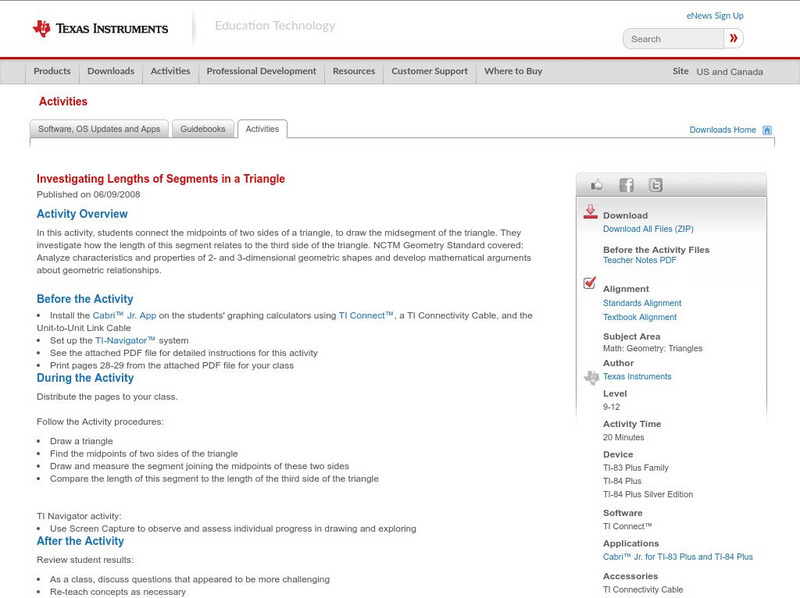 Texas Instruments: Investigating Lengths of Segments in a Triangle Activity