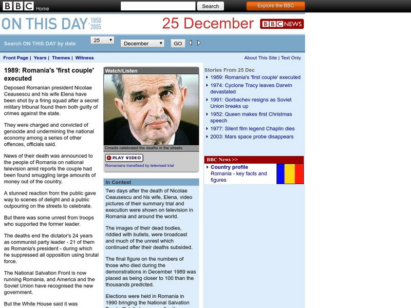 Bbc: Romania's First Couple Executed Handout Bbc: Romania's First Couple Executed Handout