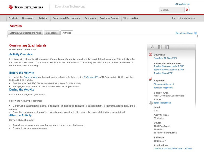 Texas Instruments: Constructing Quadrilaterals Activity Texas Instruments: Constructing Quadrilaterals Activity