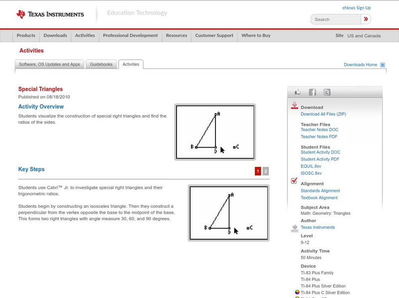 Texas Instruments: Investigating Special Trangles Activity Texas Instruments: Investigating Special Trangles Activity